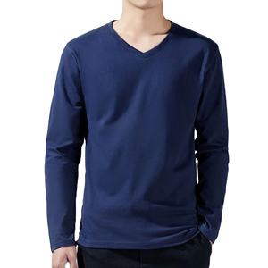 T-shirt en coton à col en V pour homme, manches longues, style coréen, décontracté, t-shirts unis fins pour homme, vêtements pour homme 2026 - Product Image 6