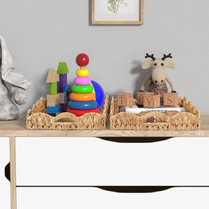 Panier de rangement rustique pour ferme en gros Plateau à fruits tissé en jacinthe d'eau avec bords pétoncles Option petit-déjeuner économique - Product Image 2