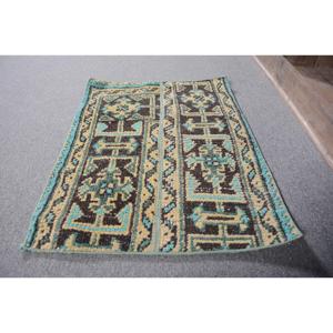 Alfombra de 1.6x2.2 pies, Alfombra Turca, Alfombra Vintage de Lana Azul Sólida - Product Image 2