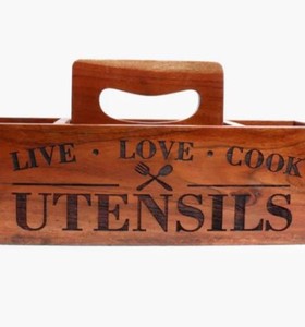 Porte-ustensile en bois à 3 compartiments en gros pour comptoir de cuisine Clip organisateur pour outils de cuisine Pots en forme de cuillère en métal - Product Image 3
