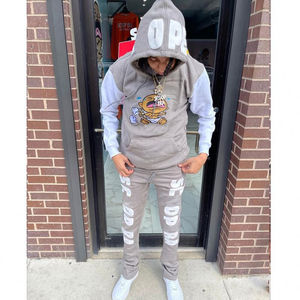 Unisex Boxy Fit Raw Hoodie and Jogger <b>Set</b> Thick 420 GSM Tracksuits in Stripe Design Winter Sweatpants Hoodie <b>Set</b> - Product Image 4