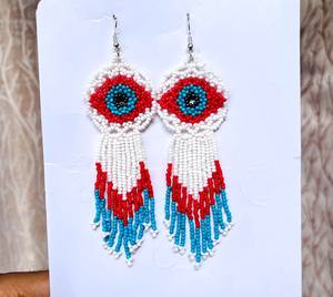 Boucles d'oreilles bohèmes multicolores en perles de rocaille, boucles d'oreilles à franges en perles de rocaille, boucles d'oreilles tendance - Product Image 3