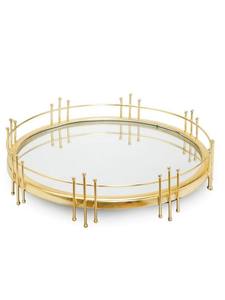 Gold-Finish Rectangle <b>Mirrored</b> <b>Console</b> Tray with Raised Frame Sides Large Size Decoration Metal and Glass Tray - Product Image 6