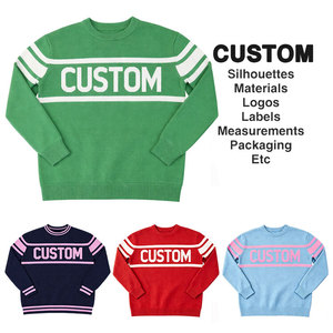 Pull en coton personnalisé OEM ODM pour femme, col rond, pull de golf à manches longues, motif lettres, rayures vintage, pull en tricot de rugby - Product Image 1