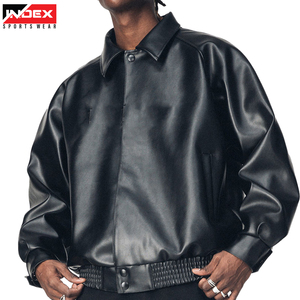 Chaqueta de Motociclista de Cuero PU Negra para Hombre, Marca INDEX SPORTSWEAR, Cuello Camisero, Cierre de Botones, Corte Regular, para Otoño - Product Image 5