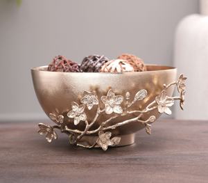 Pièce maîtresse de bol à fleurs en métal décoratif de luxe avec design de branche florale pour la décoration de la maison et de la table - Product Image 1