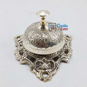 Cloche de bureau en laiton massif avec motif floral Cloche de service d'appel Cloche de décor de table Cloche de bureau d'hôtel Table de réception de café - Product Image 1