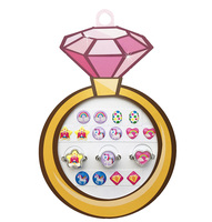 Pegatinas 3D de Epoxi para Niños con Tarjeta de Diamantes (7 Pares de Aretes Adhesivos y 3 Anillos con Diseño de Unicornio, Luna y Corona)