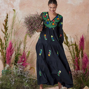 Nueva moda 100% algodón bordado Casual vestido suelto de manga larga talla grande tejido borde cerrado Maxi fiesta efecto de rebote Natural - Product Image 1