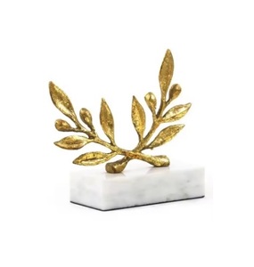 Escultura Moderna Hecha a Mano con Base de Mármol y Metal de Aluminio, Forma de Hoja, Chapada en Oro, Duradera, Elegante y Lujosa para Decoración de Mesa de Oficina u Hogar - Product Image 1