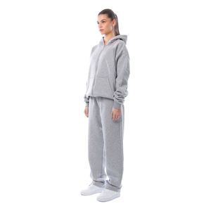 Custom Light <b>Grey</b> <b>Zip</b> <b>Up</b> <b>Hoodie</b> and Sweatpants Set Unisex Fleece Tracksuit Two Piece Casual Winter Loungewear - Product Image 6