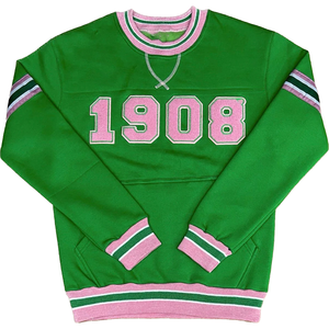 Sweat-shirt personnalisé en chenille vert imprimé hiver, bande rose, respirant, poignets côtelés dorés, poche kangourou, anti-rétrécissement, devant - Product Image 1