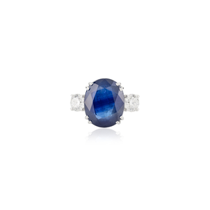 Venta al por mayor joyería de boda personalizada piedra preciosa genuina zafiro azul y diamante anillo de tres piedras auténtico oro blanco de 18 quilates - Product Image 1