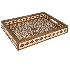 Bandeja de servicio de calidad estándar con incrustaciones de hueso hechas para uso en el hogar de bodas con la mejor calidad de la India - Product Image 1