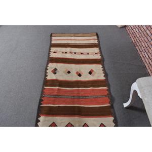 Alfombra Turca de 2.6x13.1 pies, Alfombra Vintage Tipo Runner, Alfombra Marrón Roja con Puntos - Product Image 4