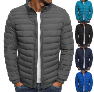Men 's Autumn Winter Coat Solid Puffer <b>Jacket</b> Stand Collar Zipper Closure Pockets Casual Puffer Warm <b>Jacket</b> - Product Image 6