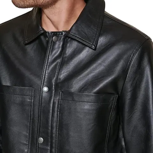 Chemise en cuir pour homme de qualité supérieure, col en V, manches courtes, écologique, durable, respirante, matière confortable, dernier style pour l'automne - Product Image 5