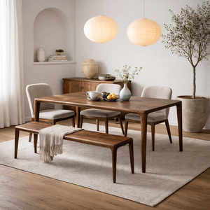 Table à manger ovale en bois de manguier massif SOLVANO |   Design Japandi moderne du milieu du siècle |   Banc de salle à manger 6 places avec garantie de 10 ans - Product Image 2