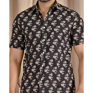 เสื้อเชิ้ตผ้าฝ้ายป๊อปลินสีดำสำหรับผู้ชาย คอตั้ง แขนครึ่ง ไซส์ 6XL สำหรับทำงาน - Product Image 2