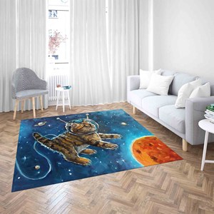 Alfombra de Gato Astronauta: Decoración Espacial para Cuarto de Bebé, Alfombra para Habitación Infantil, Alfombra de Chenilla - Product Image 5