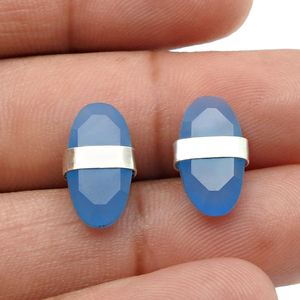 <b>Emerald</b> Cut Earring 925 Sterling Silver Natural Chalcedony Gemstone Oval Shape <b>Stud</b> Earrings Handmade Jewelry Wholesale Supplier - Product Image 4