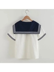 Haute qualité 100% coton Blouse Mori filles été JK col marin à manches courtes blanc bleu marine Blouses école uniforme haut - Product Image 4