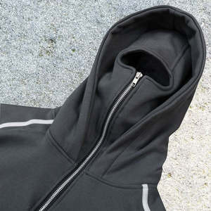 Hoodie double à fermeture éclair intégrale tendance hiver 2026, balaclava personnalisée pour hoodie en coton lourd uni - Product Image 3
