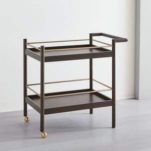 Chariot de service à deux niveaux en métal à la mode avec des plateaux de cadre en métal noir pour la conception intérieure industrielle moderne - Product Image 6