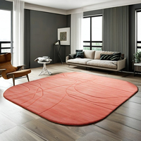 Tapis d'intérieur moderne en laine tuftée fait main, motif abstrait corail pêche |   Tapis antidérapant haute qualité, à poils ras, adapté aux animaux domestiques, 1 pièce pour salon
