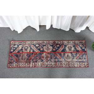 Alfombra de lana roja y negra tradicional hecha a mano de 1,4X4,1 pies de área grande de látex abstracto de retazos rectangulares turcos para alfombra de habitación de pasillo - Product Image 2