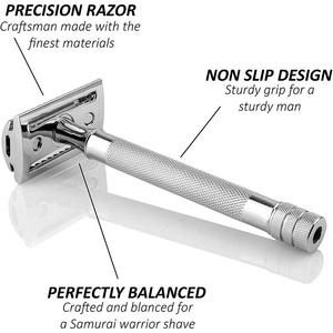 Maquinilla de afeitar de garganta recta Parker negra completa de acero inoxidable profesional Logotipo personalizado Embalaje Premium reutilizable duradero - Product Image 3