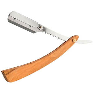 Manche en bois Rasoir de coiffeur à bord droit pour le rasage et l'entraînement au maquillage permanent Lame remplaçable en acier inoxydable - Product Image 1