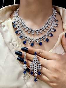 Ensemble de collier en laiton de haute qualité avec boucles d'oreilles et Maang Tikka en taille étoile diamant américain argent polonais ensemble de luxe pour une tenue de fête - Product Image 5