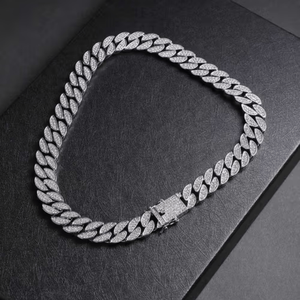 White Solid Gold 925 Sterling Silver VVS Moissanite Diamond Hip Hop Jewelry <b>Iced</b> <b>Out</b> Cuban Link <b>Chain</b> - Product Image 2