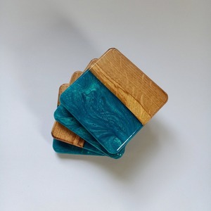wholesale Top Quality Epoxy Resin And Wood Coasters <b>Set</b> With Ocean Effect Decorative <b>Square</b> Wood Resin Coaster by HF CRAFTS - Product Image 3