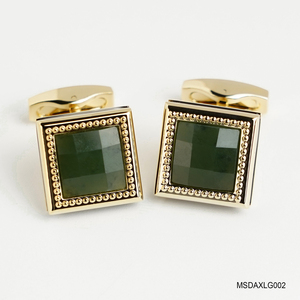 2025 boutons de manchette plaqués or 18 carats chauds pour hommes avec pierre précieuse Fengshui néphrite à facettes MSDAXLG002 Collection Tinh Vu fabriquée au Vietnam - Product Image 5
