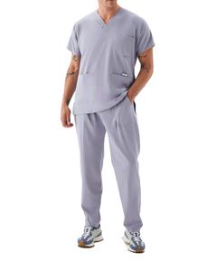 Mens Medical Scrub Set V Cuello de manga corta Top con pantalones Uniforme Gris - Product Image 1
