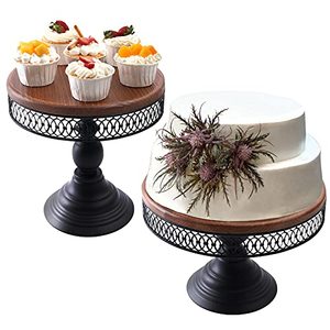 Luxe anniversaire fête de mariage décor gâteau support de service assiette en bois forme ronde gâteau à la main décoration métal gâteau support - Product Image 3