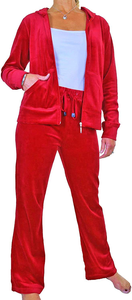 Pantalon d'hiver élégant en velours pour femmes de grande taille à capuche solide et à la mode avec fermeture éclair sur le devant pour les sports d'entraînement - Product Image 2