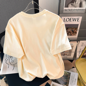 T-shirt à manches courtes et col ras du cou pour femmes, 100% coton, simple, rose, blanc - Product Image 4
