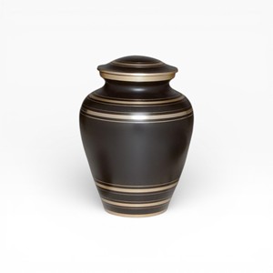 Urna Funeraria de Color Negro Carbón con Detalles en Línea Dorada Fina, Acabado Brillante y Forma Conmemorativa Tradicional - Product Image 1