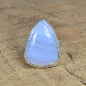 Bleu Dentelle Agate 925 Sterling Silver Gemstone Bijoux Triangle Forme Anneau À La Main Bijoux Cadeau Pour Noël - Product Image 1