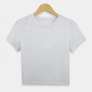 Haut court en coton écologique pour femmes pour l'été décontracté à carreaux Logo à manches courtes Sports Gym Tee Anti-rétrécissement et Anti-UV - Product Image 2