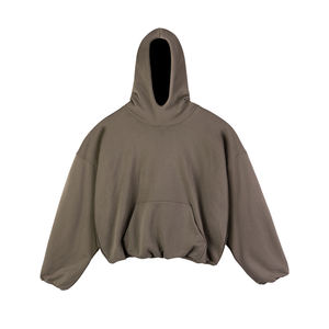 Customizable Mock Neck Oversized Big Satin Lined <b>Black</b> Cropped Raw Hem <b>Men</b> <b>Hoodie</b> - Product Image 3