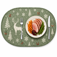 PWSAP Lot de 12 sets de dessous de plat rectangulaires en PVC pour Noël, motifs rennes, élan, sapin de Noël rouge, flocons de neige, lavables et résistants à la chaleur
