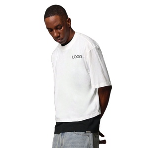 Wholesale Custom Knitted Oversized 100% Cotton Men's <b>shirts</b> Custom Logo Printing Heavyweight 250g Drop Shoulder Boxy Tshirts - Product Image 1