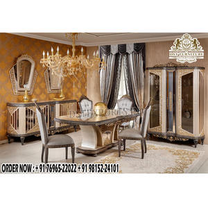 โรมาเนียมือแกะสลักหรูหราชุดเฟอร์นิเจอร์รับประทานอาหารสไตล์โบราณโต๊ะรับประทานอาหารสําหรับบ้านอิตาเลี่ยนออกแบบโต๊ะรับประทานอาหารหกที่นั่ง - Product Image 1