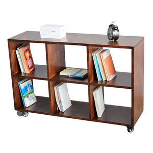 Étagère décorative mobile portable à 6 compartiments KS68211, 100x30x65cm, style minimaliste, en bois de caoutchouc - Product Image 1