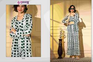 Western Wear Manches longues Col sans manches Style manchette Coupe décontractée Crêpe pour femmes Maruti Fashion Kurta/Kurti Co-ord Set - Product Image 4