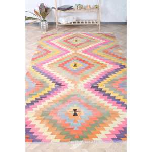 Turkish Vintage Large Rug 5.2x9.4 ft (160x288 cm), <b>Yellow</b> Patchwork Kilim Rug - Product Image 1